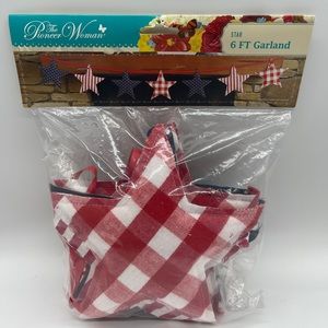 Pioneer Woman 6 Foot 4th of July Decorative Garland - STARS-N-STRIPES